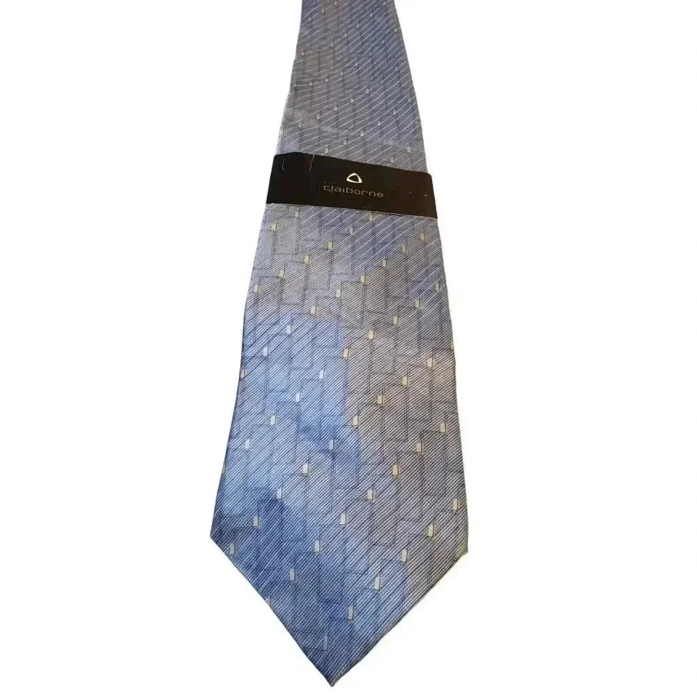 NWT Claibourne Blue Yellow Geometric Silk Classic Designer Necktie Tie Business